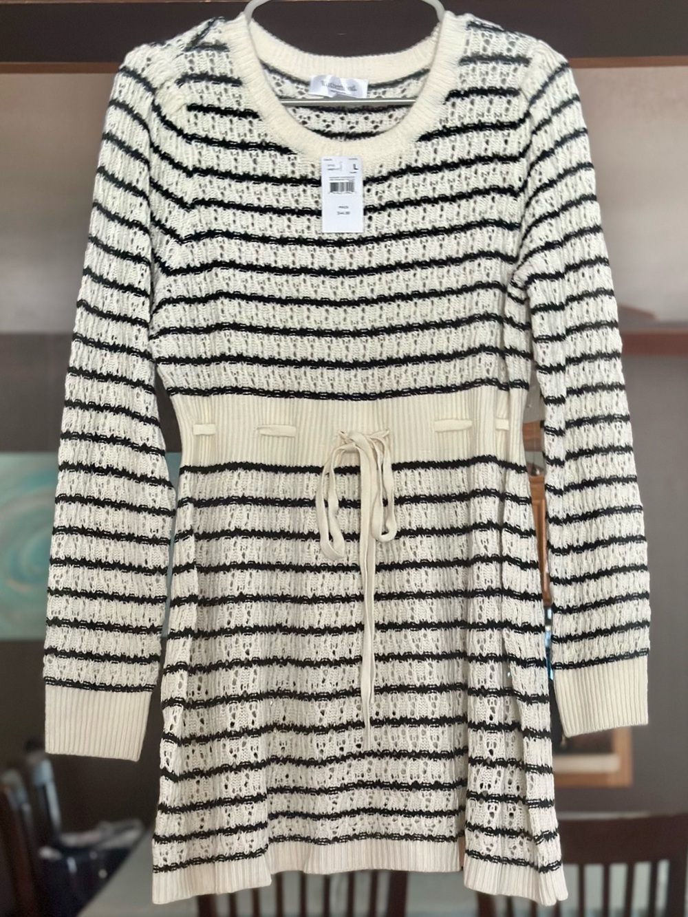 Motherhood Maternity Cream and Black Striped Knit Sweater Dress